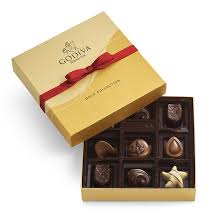 Assorted Chocolate Gold Gift Box with red ribbon, chocolate gift by Lovebug Florist Lagos