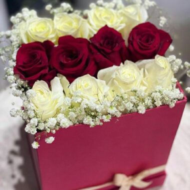 Scarlet Manor, boxed flowers by Lovebug Florist Lagos