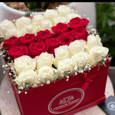 Scarlet Palazzo, boxed flowers by Lovebug Florist Lagos