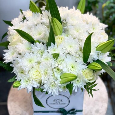 Ivory Dynasty, boxed flowers by Lovebug Florist Lagos