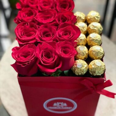 Golden Trove, boxed flowers by Lovebug Florist Lagos