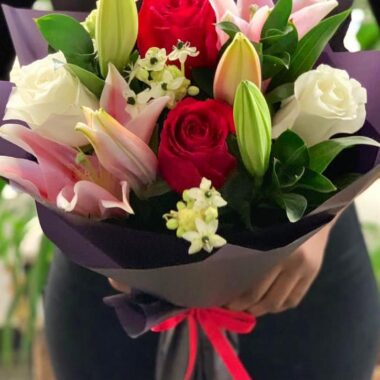 Blushing Embrace, flower bouquet by Lovebug Florist Lagos