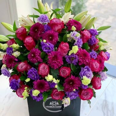 Velvet Case, boxed flowers by Lovebug Florist Lagos