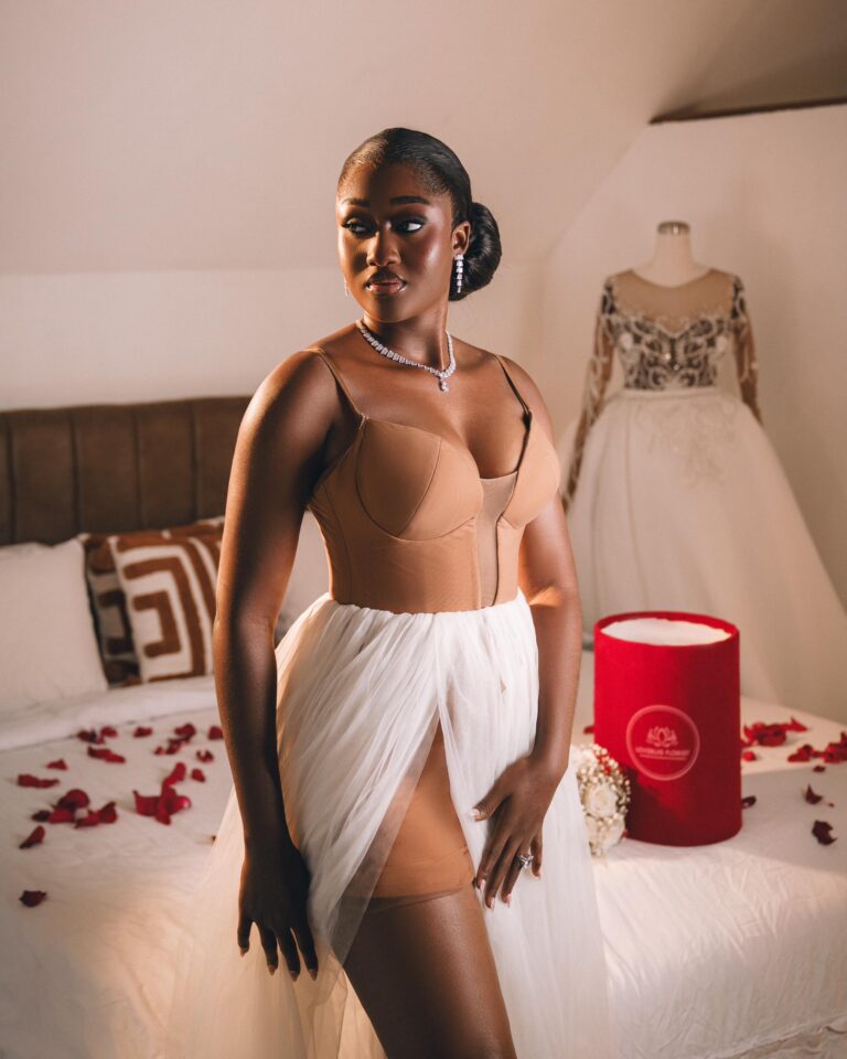 Bridal flowers paired with a wedding dress