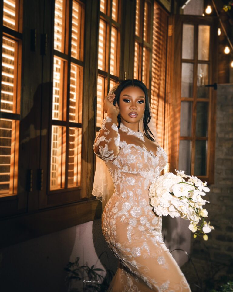 Wedding gown and bridal bouquet styling